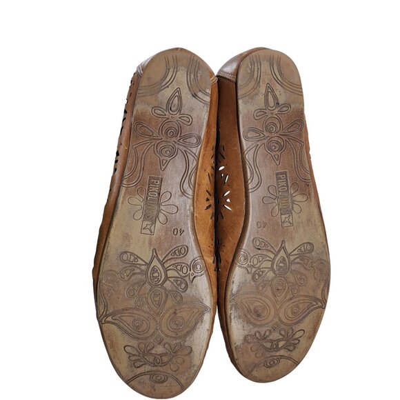 Pikolinos Alcoi Brown Leather Cutout Ballet Flats Size 40 US 9-9.5 Tan Floral - Picture 6 of 12